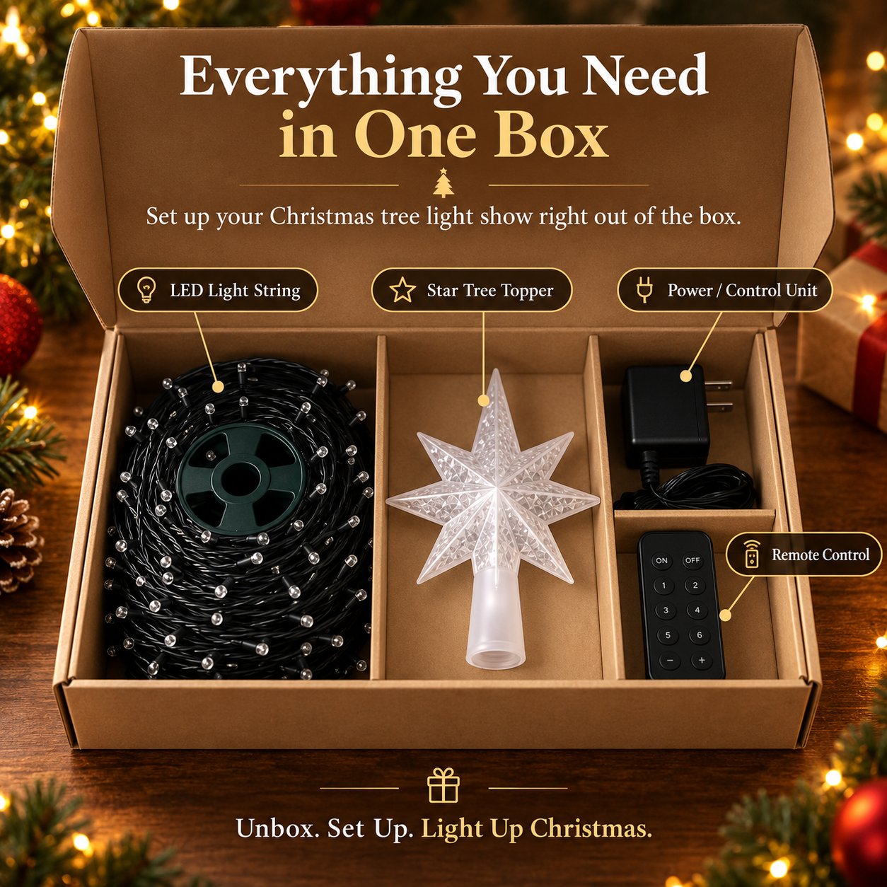 Smart Christmas tree lights package contents