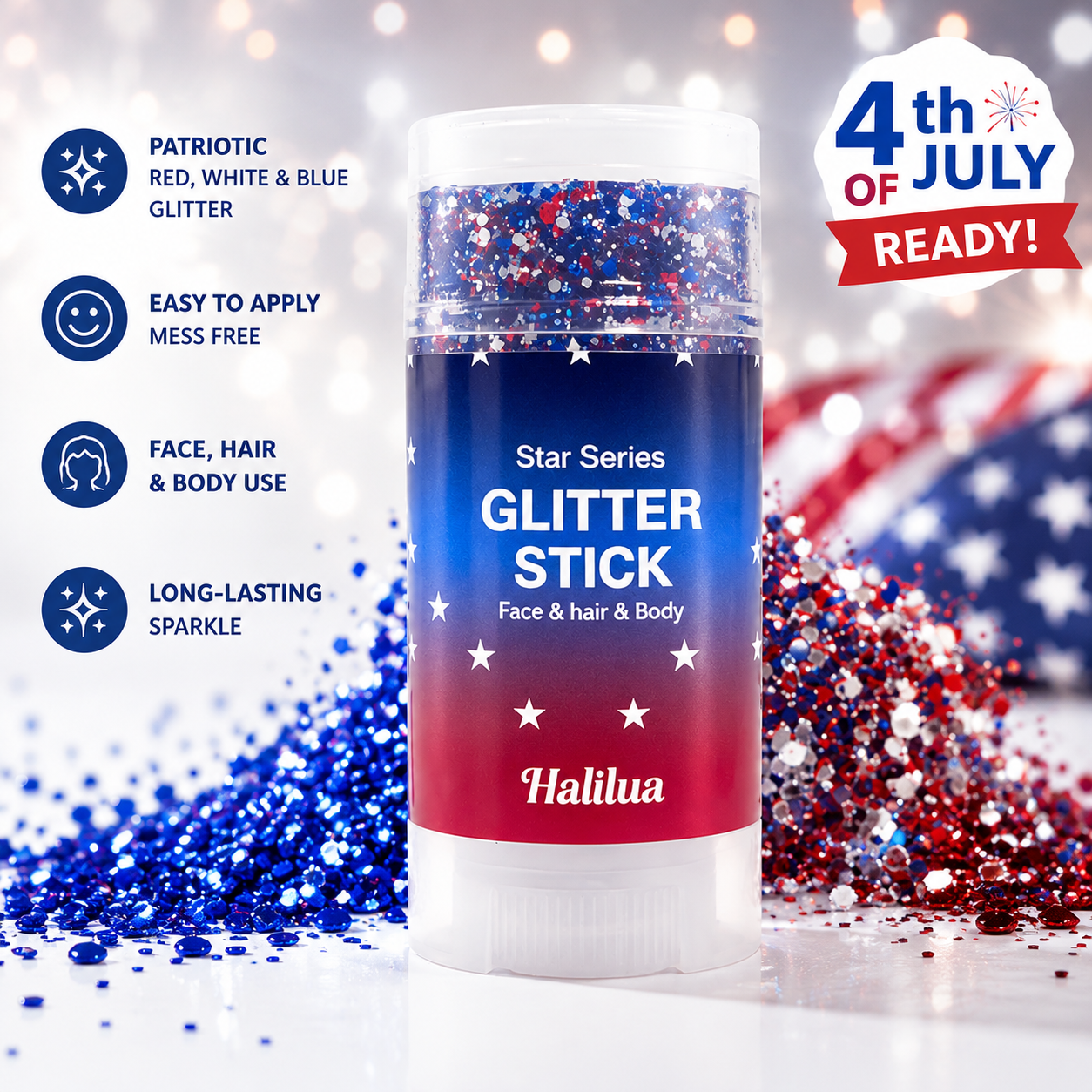 4th of July Glitter Stick – Red, White & Blue Sparkle