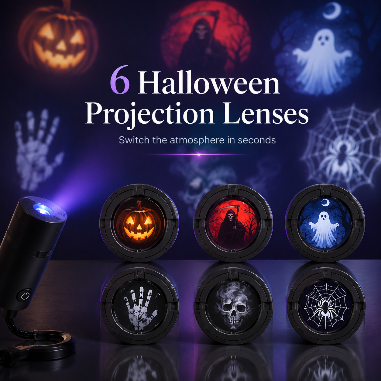 Halloween Projection Lens Set – 6 Spooky Scenes