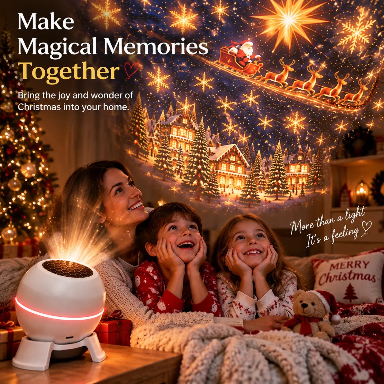 Family enjoying holiday projection light