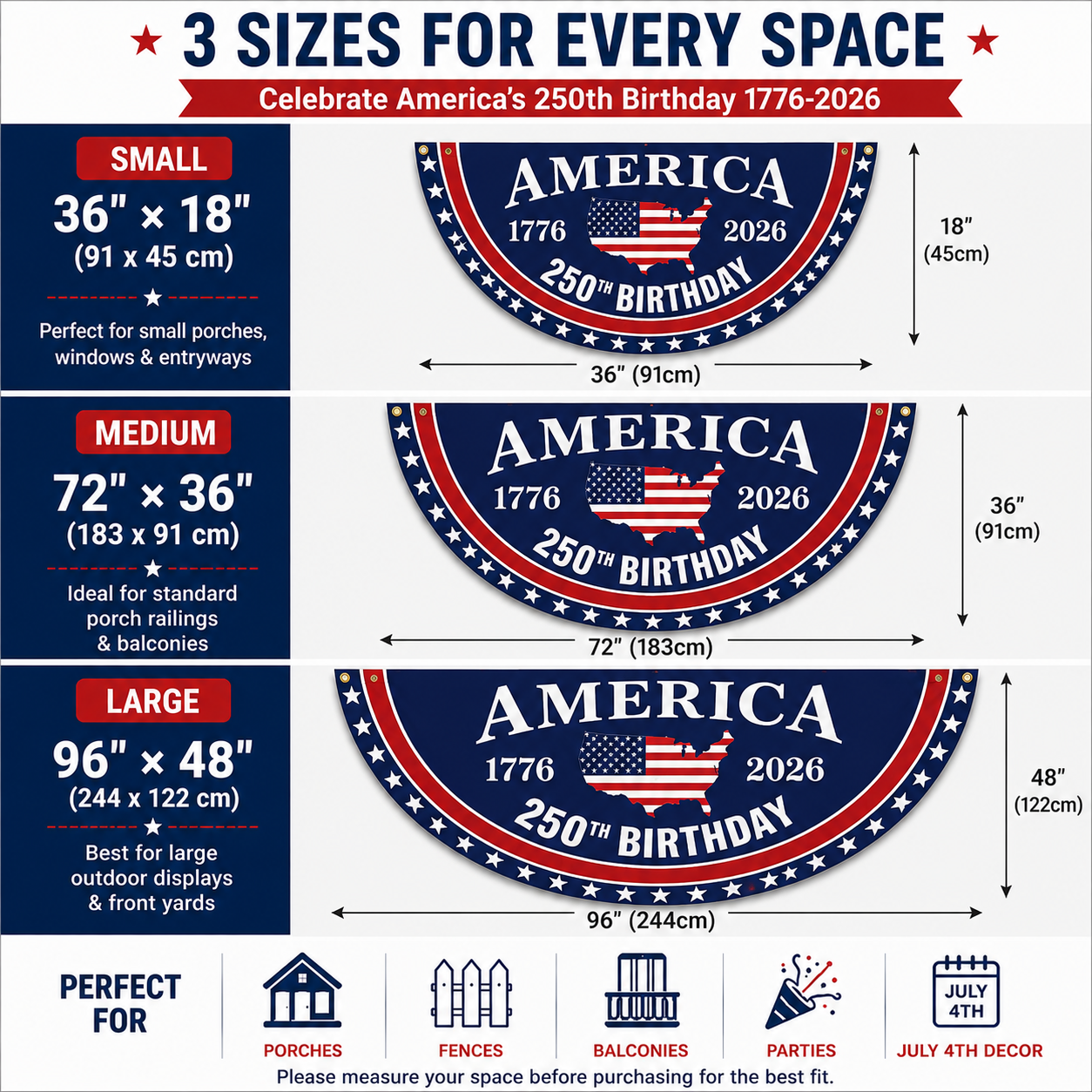 USA 250th Birthday Patriotic Semicircle Flag Banner – 1776–2026 Independence Day Porch Bunting Decor