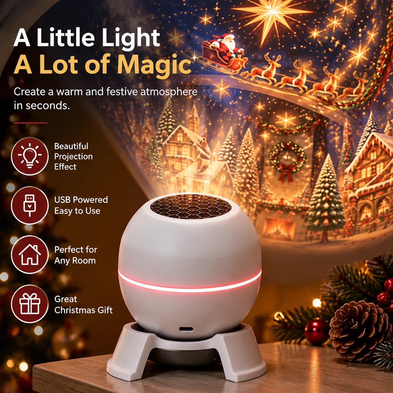 Compact USB Christmas projection light