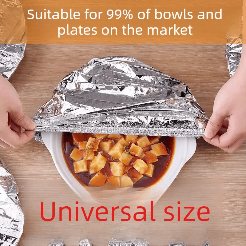 Aluminum foil cover stretched over a serving bowl