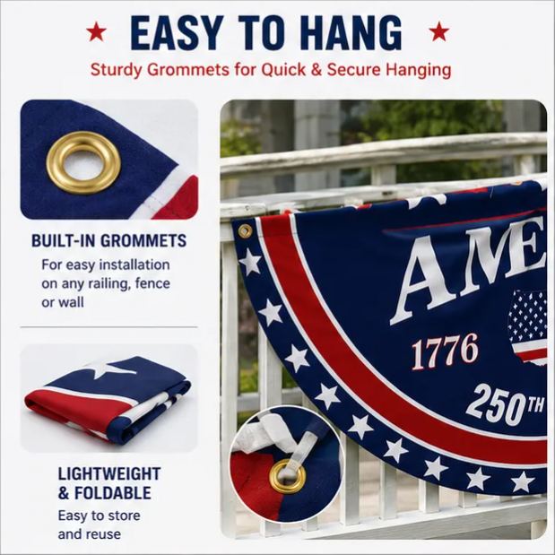 USA 250th Birthday Patriotic Semicircle Flag Banner – 1776–2026 Independence Day Porch Bunting Decor
