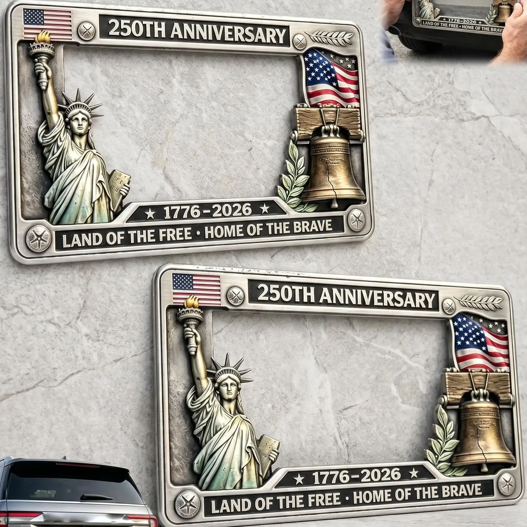 250th Anniversary U.S. License Plate Frame – Patriotic Liberty Design 1776-2026