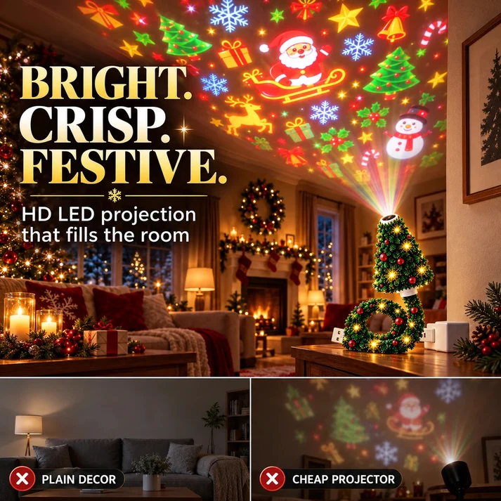 🎄USB Christmas Projection Lamp with 6 Festive Scenes
