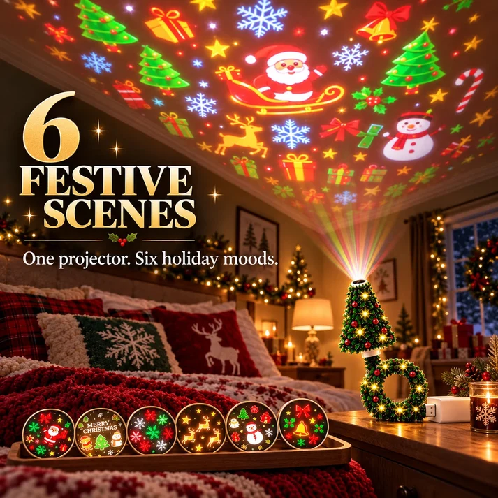 🎄USB Christmas Projection Lamp with 6 Festive Scenes