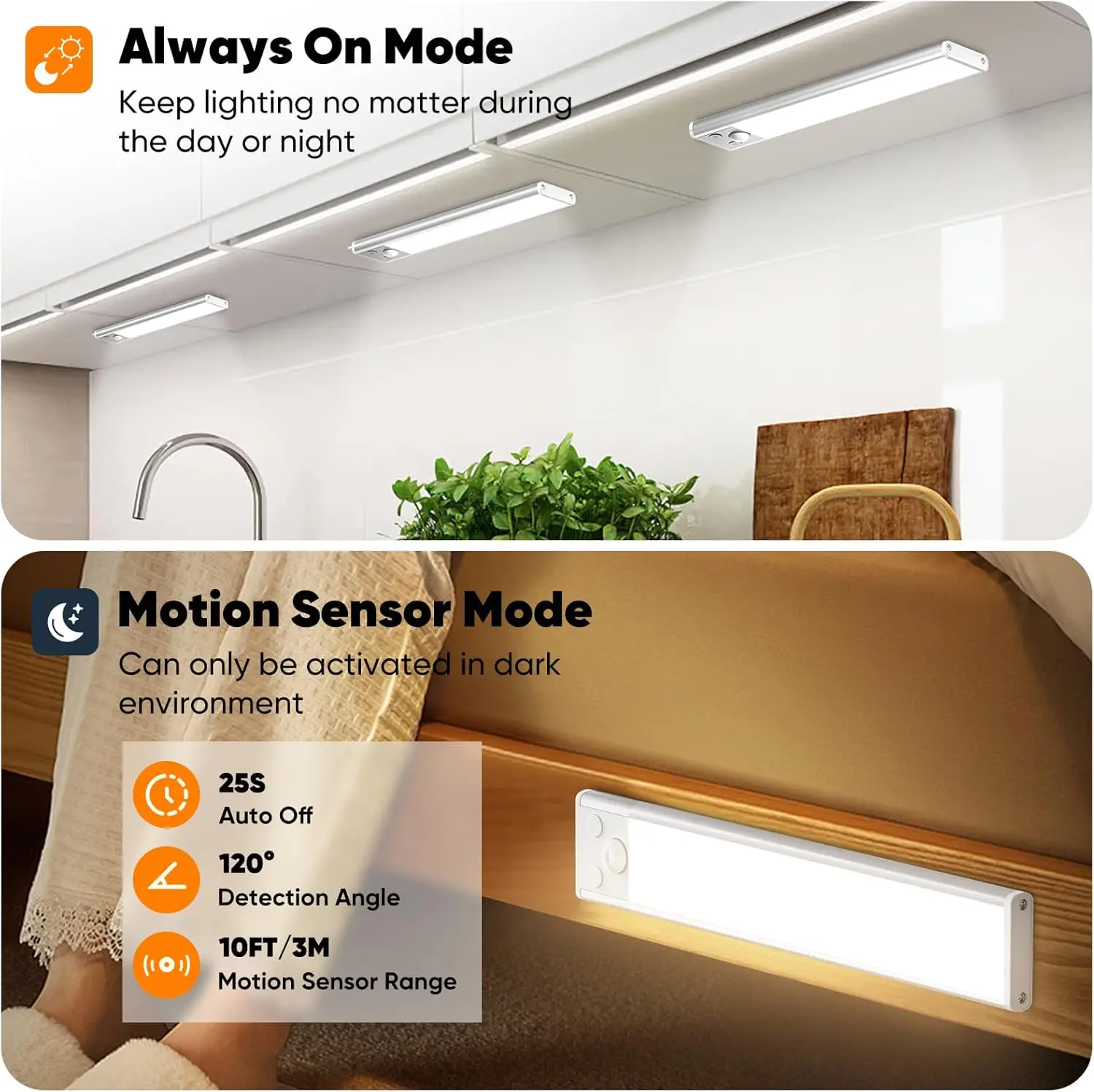 Motion Sensor Under Cabinet Lights – Ultra-Slim USB-C Rechargeable LED Bars