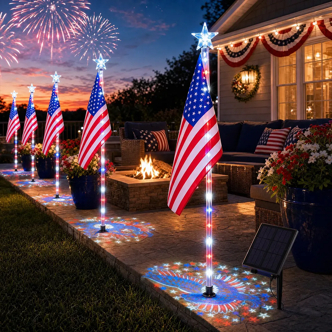 ✨Last Day: 49% OFF🔥American Flag Pathway Lights – Red, White & Blue Yard Glow for 250th Independence Celebration