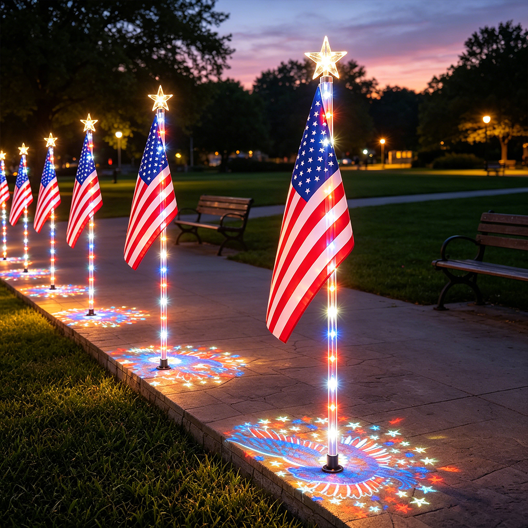 ✨Last Day: 49% OFF🔥American Flag Pathway Lights – Red, White & Blue Yard Glow for 250th Independence Celebration