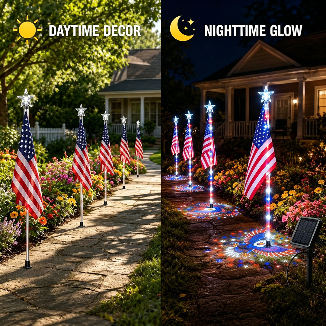 ✨Last Day: 49% OFF🔥American Flag Pathway Lights – Red, White & Blue Yard Glow for 250th Independence Celebration