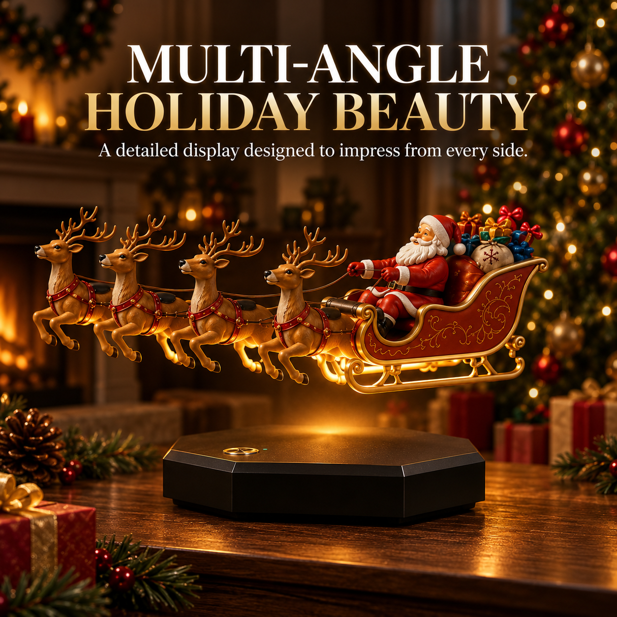 🎅🛷Floating Santa Sleigh with 4 Reindeer-Magnetic Christmas Magic