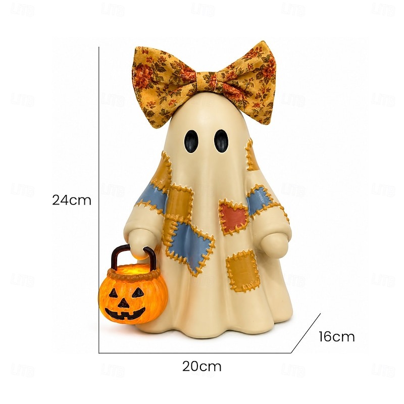 🎃 Cozy Patchwork Ghost with Pumpkin Lantern – Light-Up Halloween Table Decor 👻