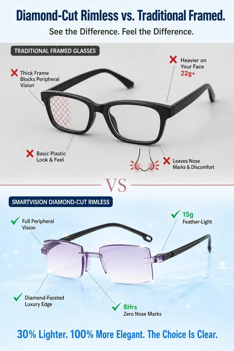 [Regain Your Youthful Vision] Smart Zoom Diamond-Cut Reading Glasses（Zoom range: 100-250°，Non-photochromic）