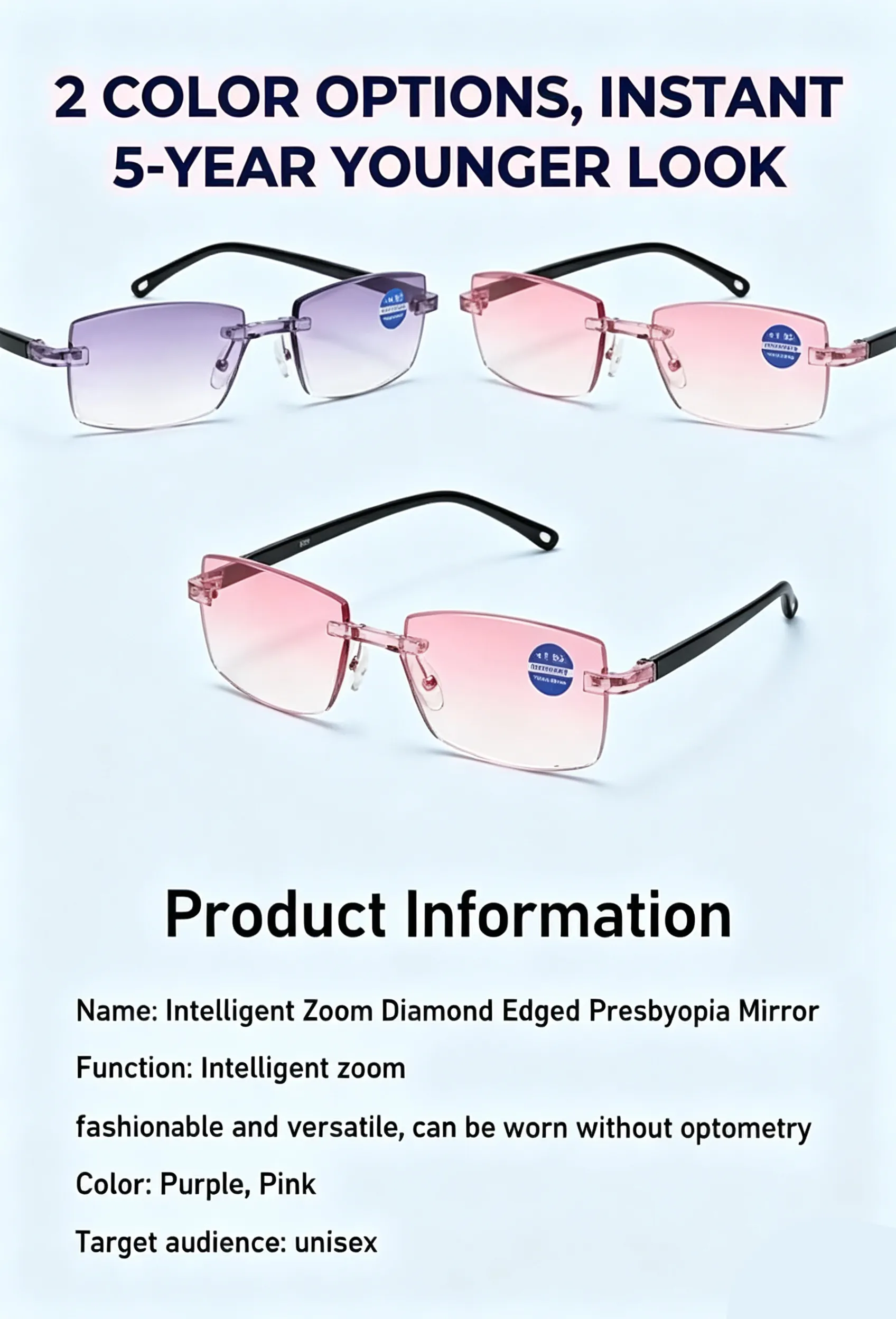 [Regain Your Youthful Vision] Smart Zoom Diamond-Cut Reading Glasses（Zoom range: 100-250°，Non-photochromic）