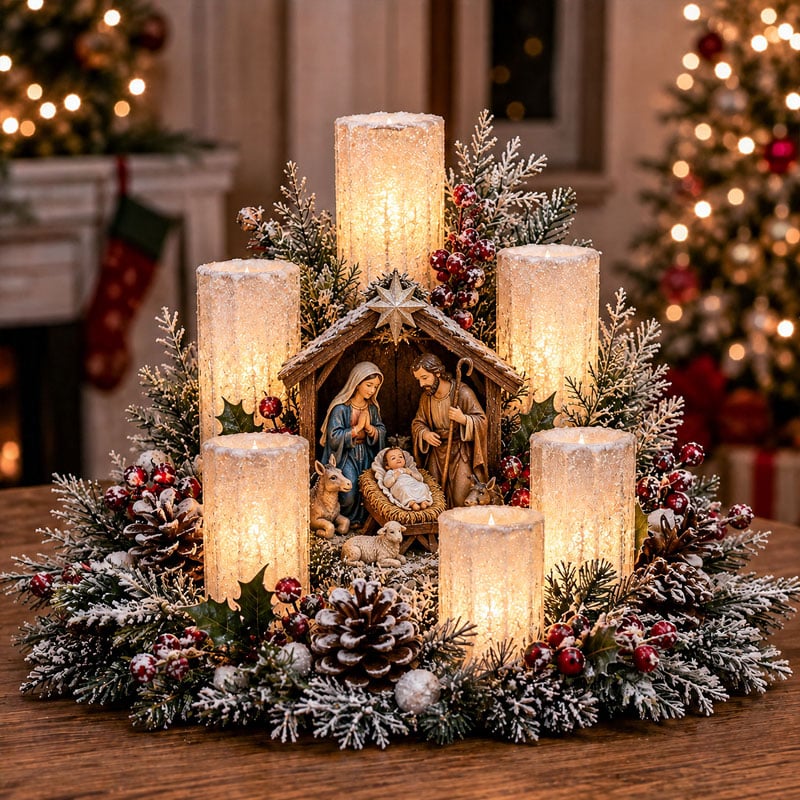 🔥Hot Sale🔥 - 🌲Christmas Lighted Centerpiece with Flameless Candle Glow