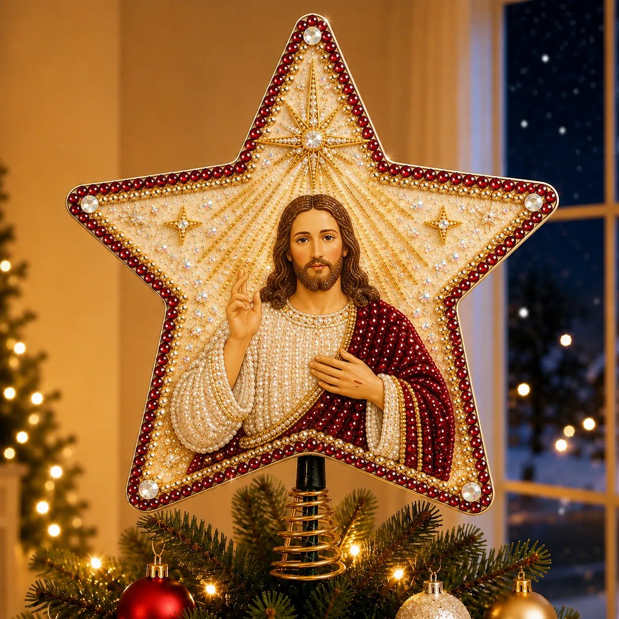 Jesus Our Savior pearl diamond art Christmas tree topper