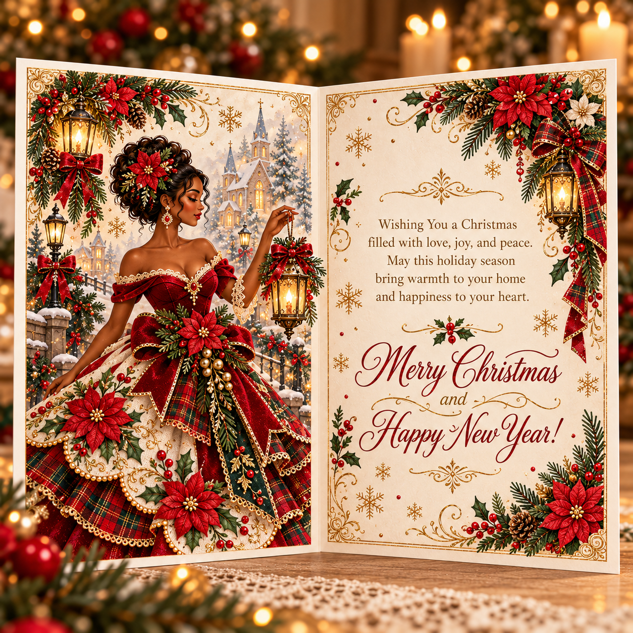 👑✨ Regal Beauty 3D Christmas Card – Celebrating Black Elegance & Holiday Grace 🎄💝