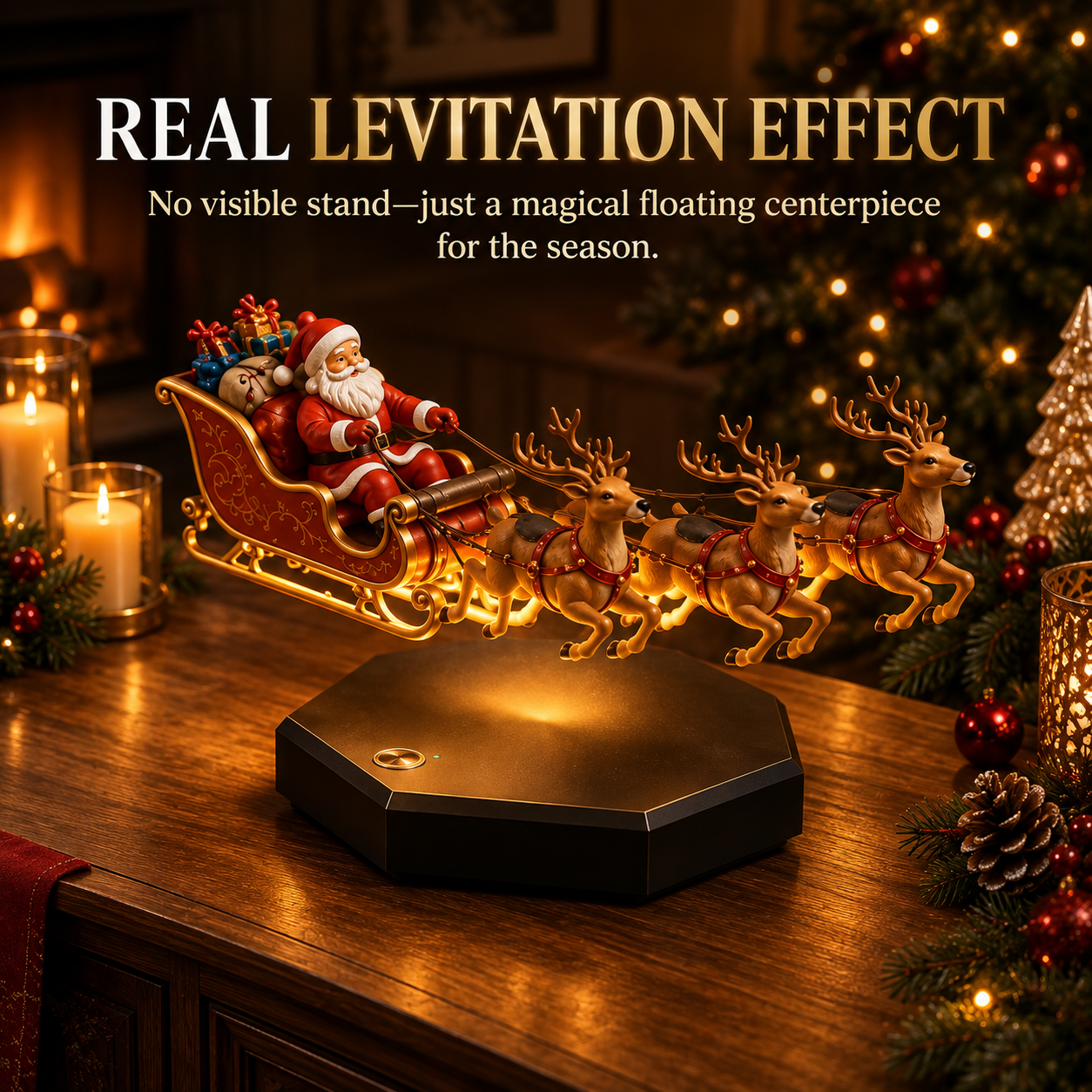 🎅🛷Floating Santa Sleigh with 4 Reindeer-Magnetic Christmas Magic