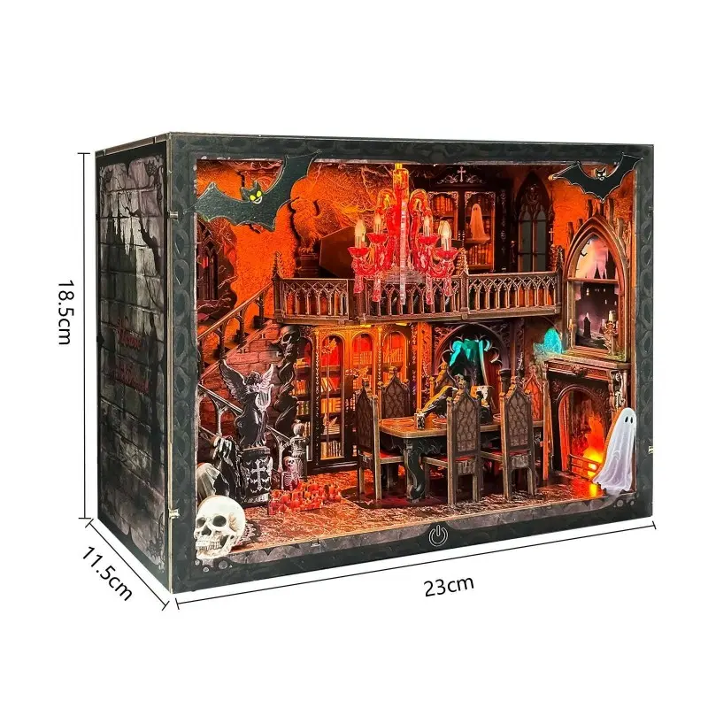 3D Wooden Miniature House Kit, Halloween Miniature Book Nook Shelf Kit