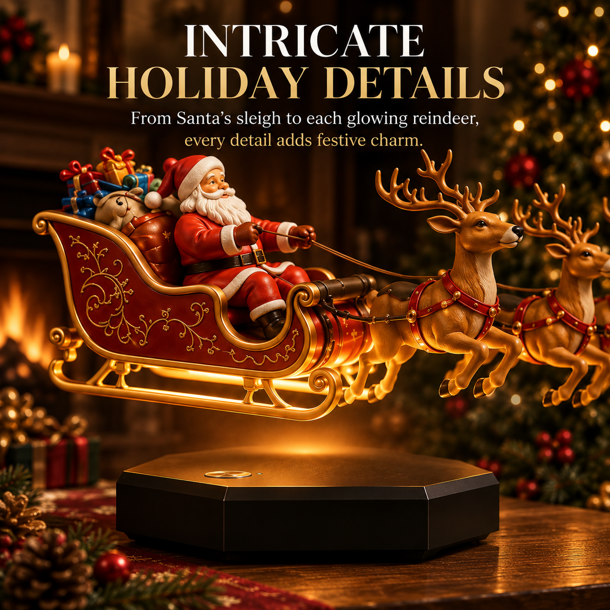 🎅🛷Floating Santa Sleigh with 4 Reindeer-Magnetic Christmas Magic