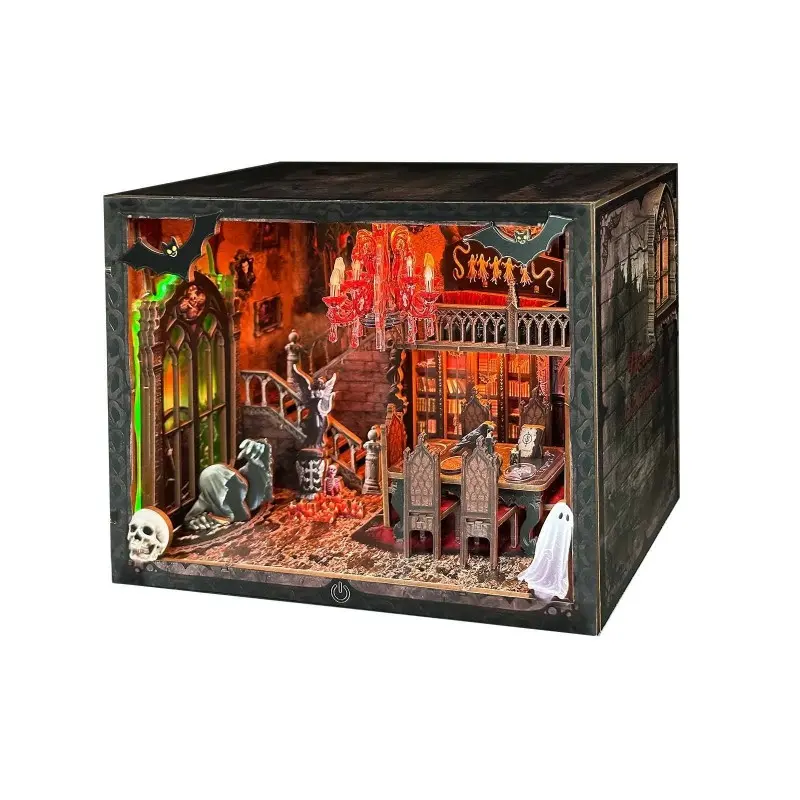 3D Wooden Miniature House Kit, Halloween Miniature Book Nook Shelf Kit
