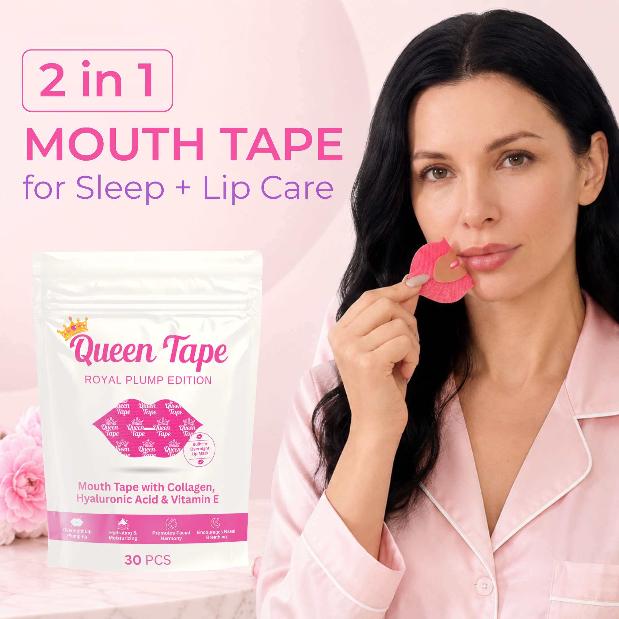 Queen Tape hydrating collagen mouth tape and package