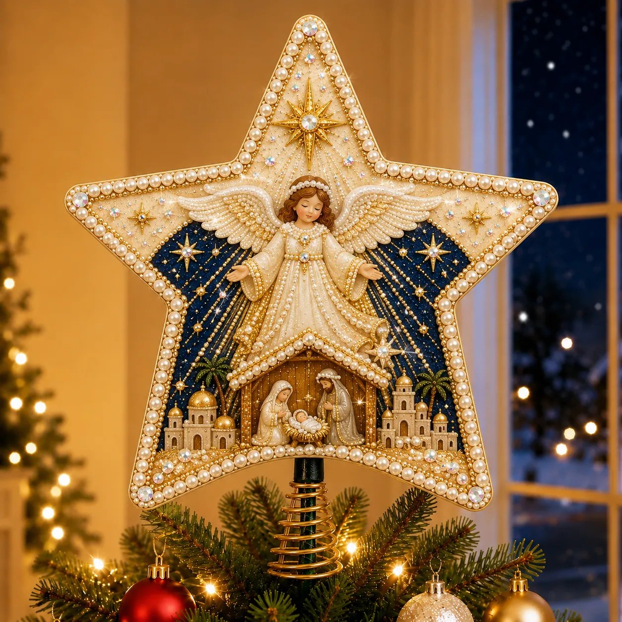  Floralshe DIY Pearl Art Tree Topper - ✝️ The Birth of Jesus
