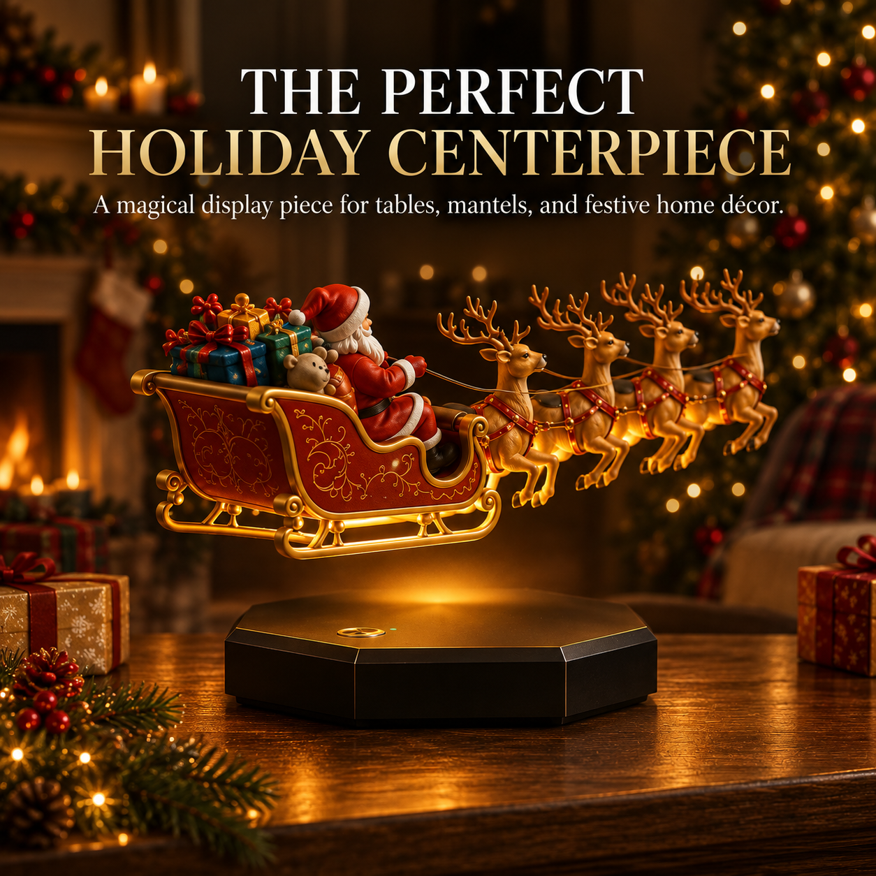🎅🛷Floating Santa Sleigh with 4 Reindeer-Magnetic Christmas Magic