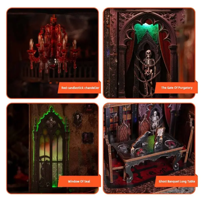 3D Wooden Miniature House Kit, Halloween Miniature Book Nook Shelf Kit