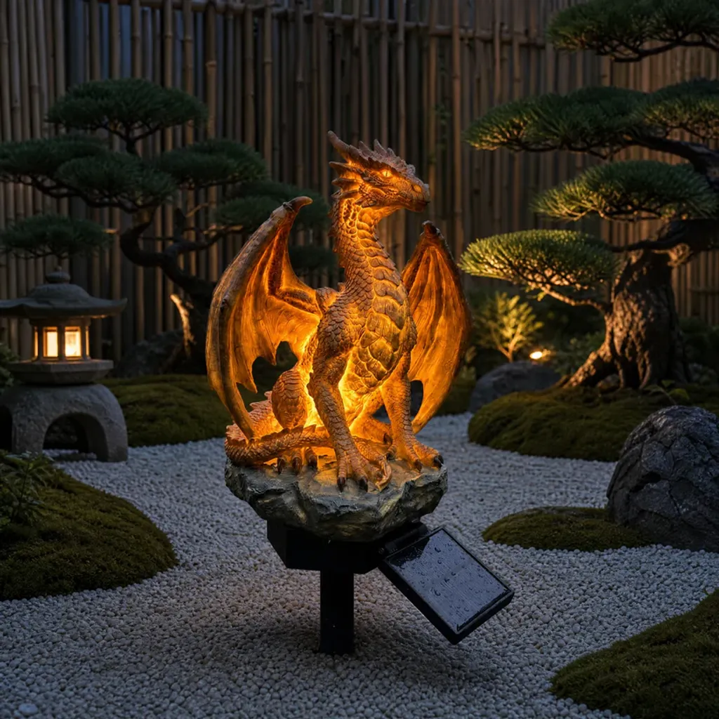 💥LAST DAY 50% OFF🐉✨Solar Dragon Garden Statue Light – Golden Ember Fantasy Outdoor Decor