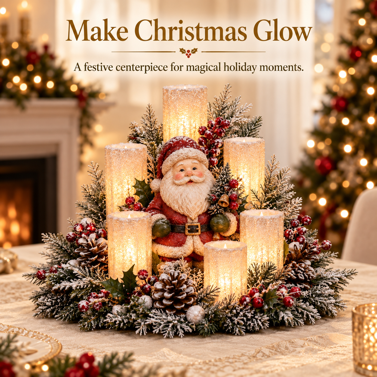 🔥Hot Sale🔥 - 🌲Christmas Lighted Centerpiece with Flameless Candle Glow
