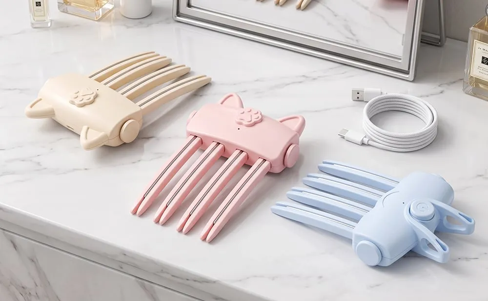 Pastel blue beige and pink root volumizing heated comb color lineup