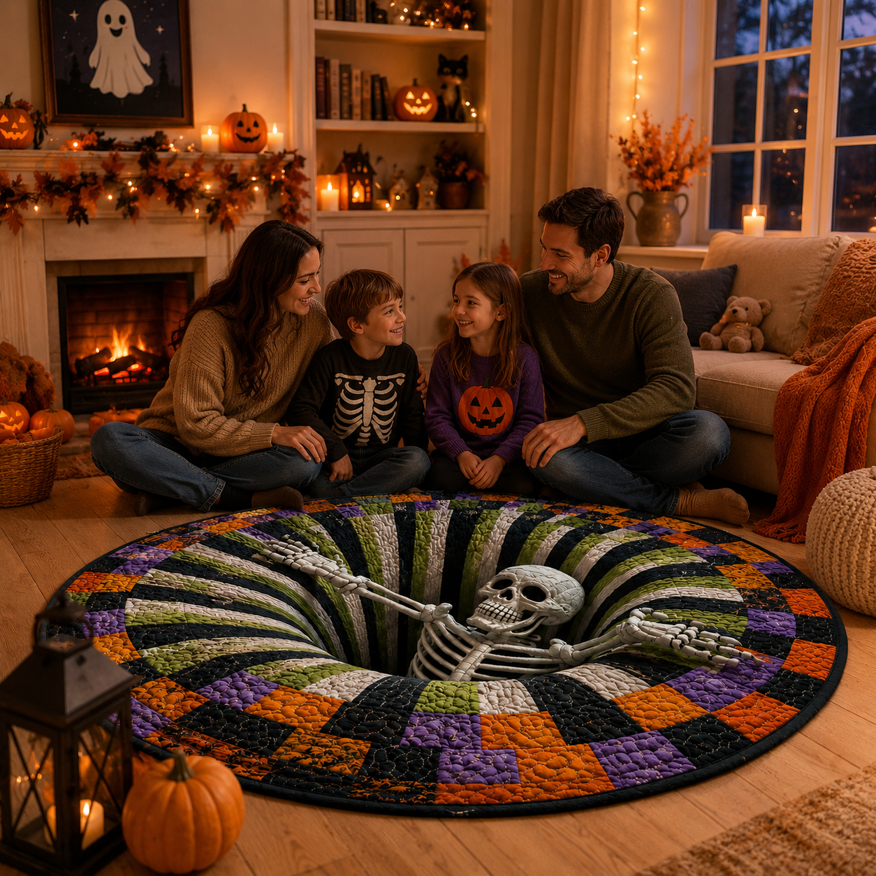 Halloween floor illusion used as a playful photo backdrop