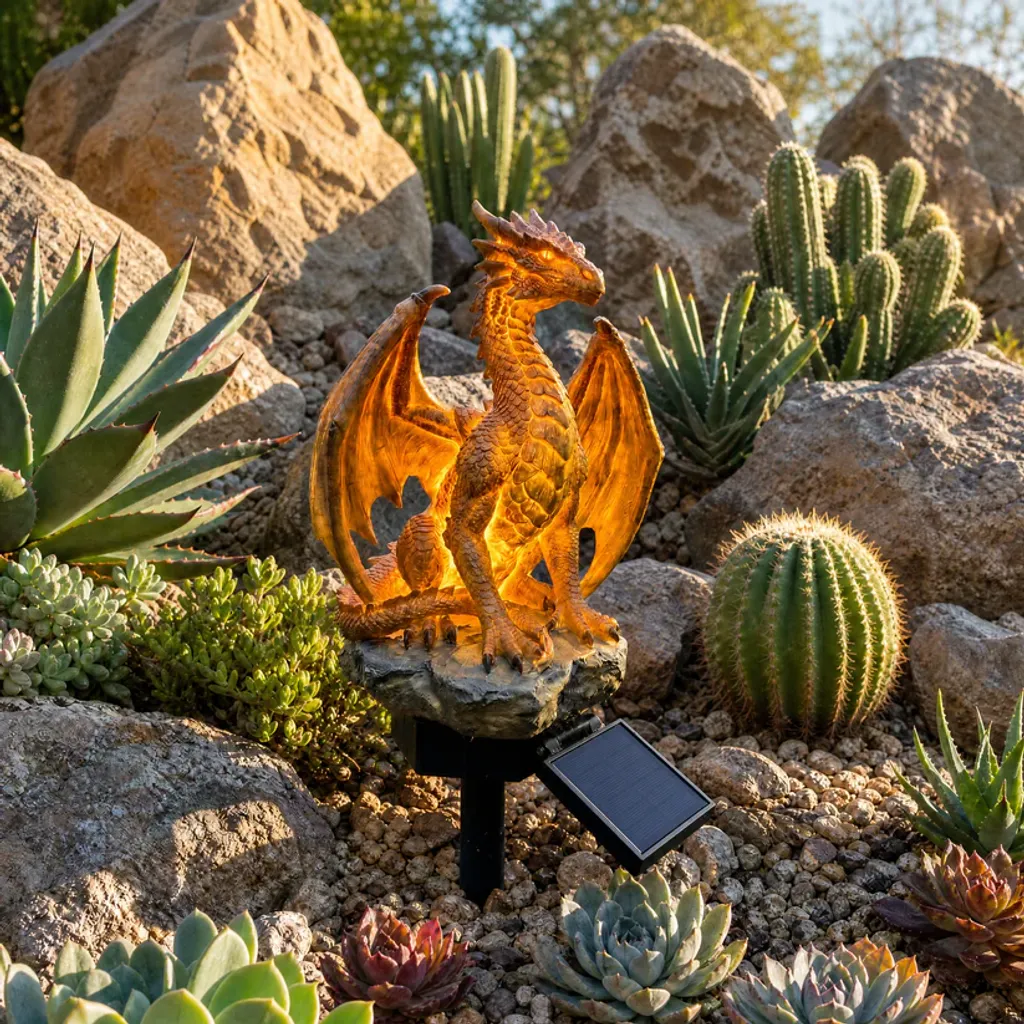 💥LAST DAY 50% OFF🐉✨Solar Dragon Garden Statue Light – Golden Ember Fantasy Outdoor Decor