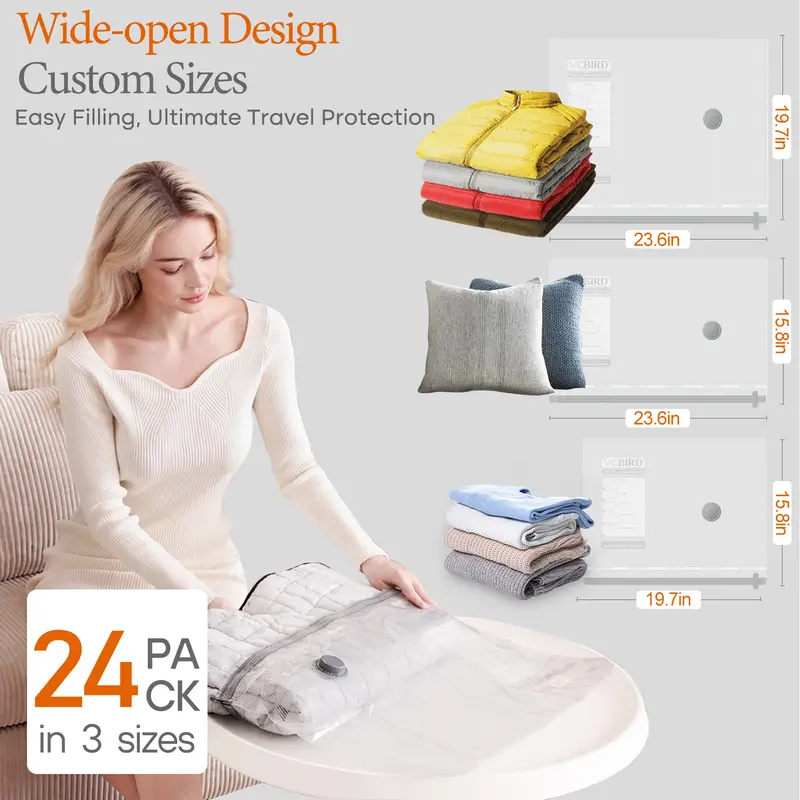 【Summer Vibes】Vacease Cordless Travel Vacuum Bag Set with Rechargeable Air Pump - 15-Pack Space Saving Storage Bags, Airtight Resealing Sealed Organizers for Luggage, Sturdy Lightweight Clothes Storage Solution, Vacuum Bags For Travel
