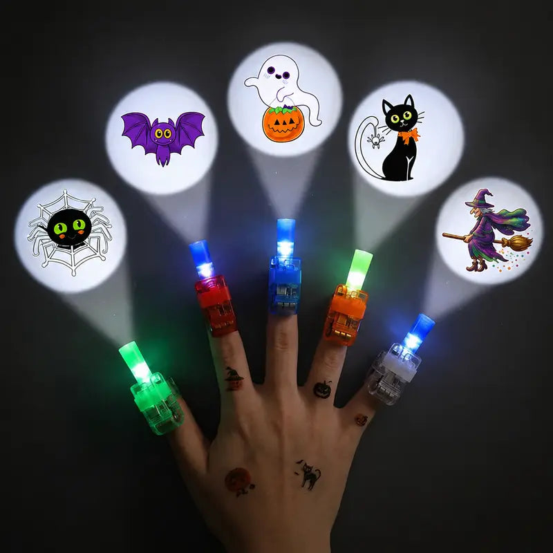 Six Halloween finger projector ring projection patterns