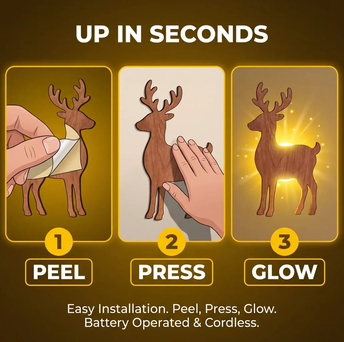 Simple peel, press and glow installation steps
