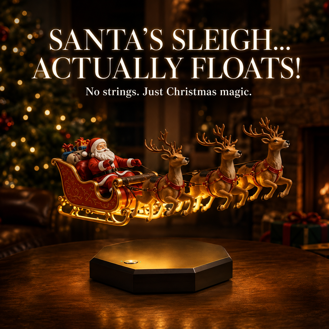 🎅🛷Floating Santa Sleigh with 4 Reindeer-Magnetic Christmas Magic