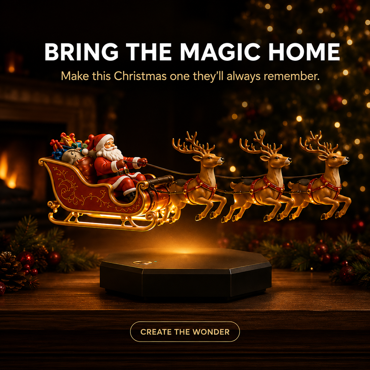 Complete Santa sleigh with four reindeer