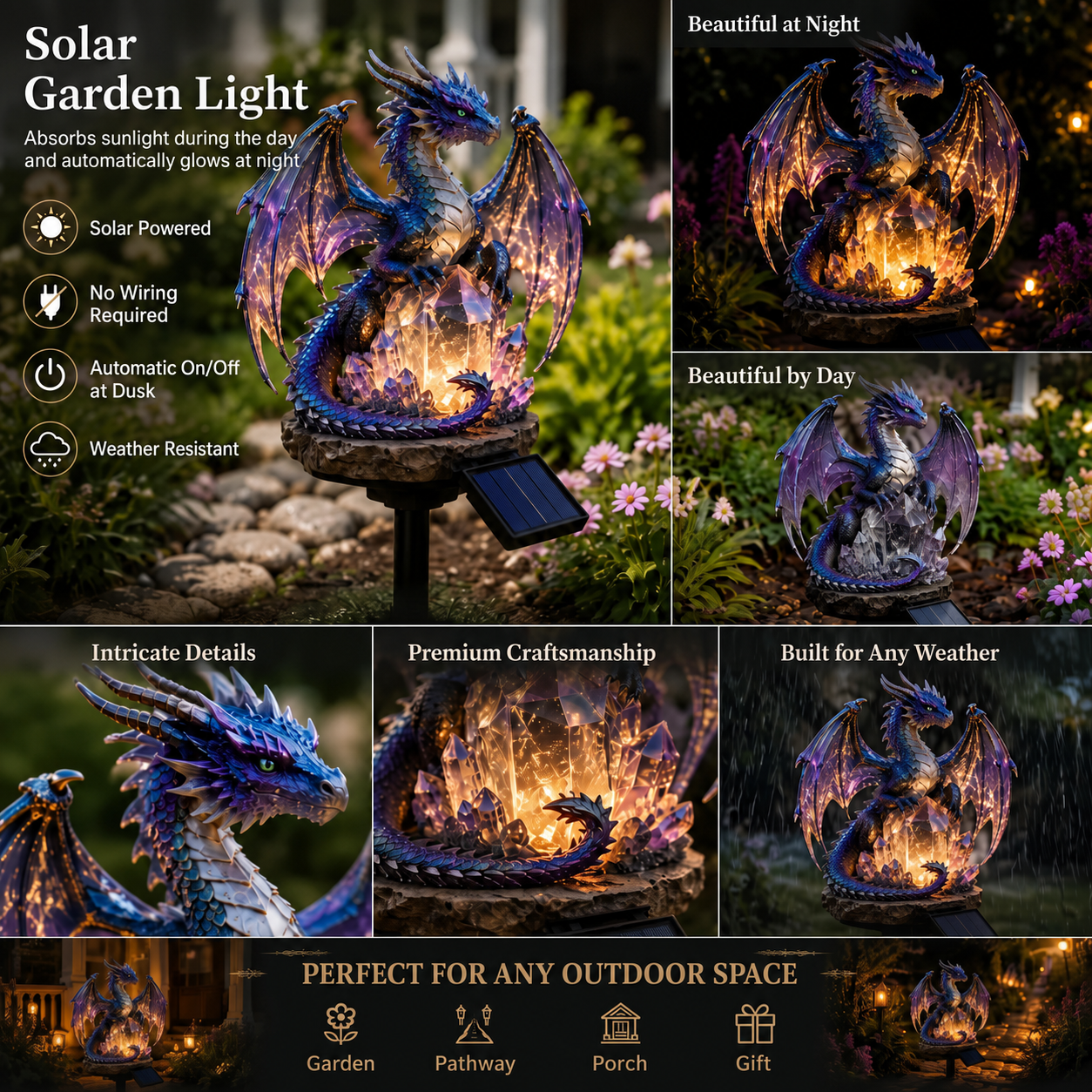 🐉✨ Solar Dragon Crystal Garden Light – Glowing Outdoor Fantasy Decoration with Solar Panel ☀️🌿