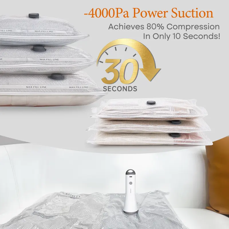 【Summer Vibes】Vacease Cordless Travel Vacuum Bag Set with Rechargeable Air Pump - 15-Pack Space Saving Storage Bags, Airtight Resealing Sealed Organizers for Luggage, Sturdy Lightweight Clothes Storage Solution, Vacuum Bags For Travel