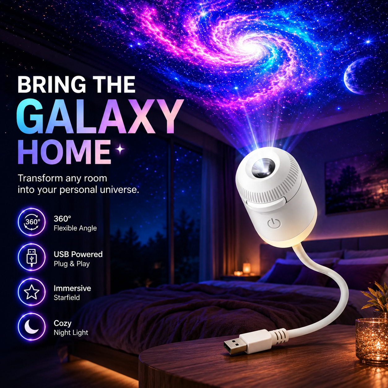 🔥LAST DAY 50% OFF - 🌌🌠HD Smart Dynamic 5D Holographic Night Light Projector