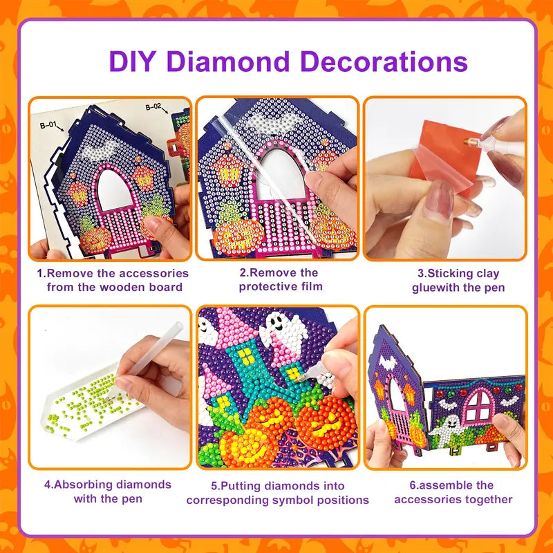 Pumpkin Haunted House 3D Wooden Diamond Art Kit