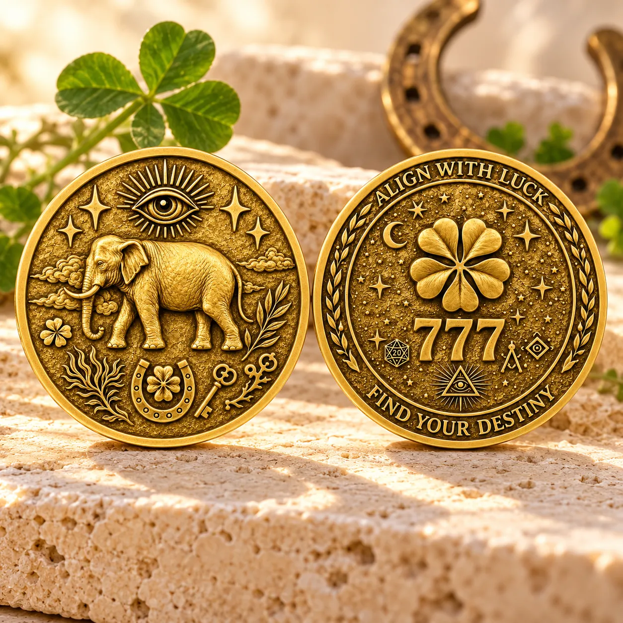 Both faces of the Lucky 777 Destiny Coin