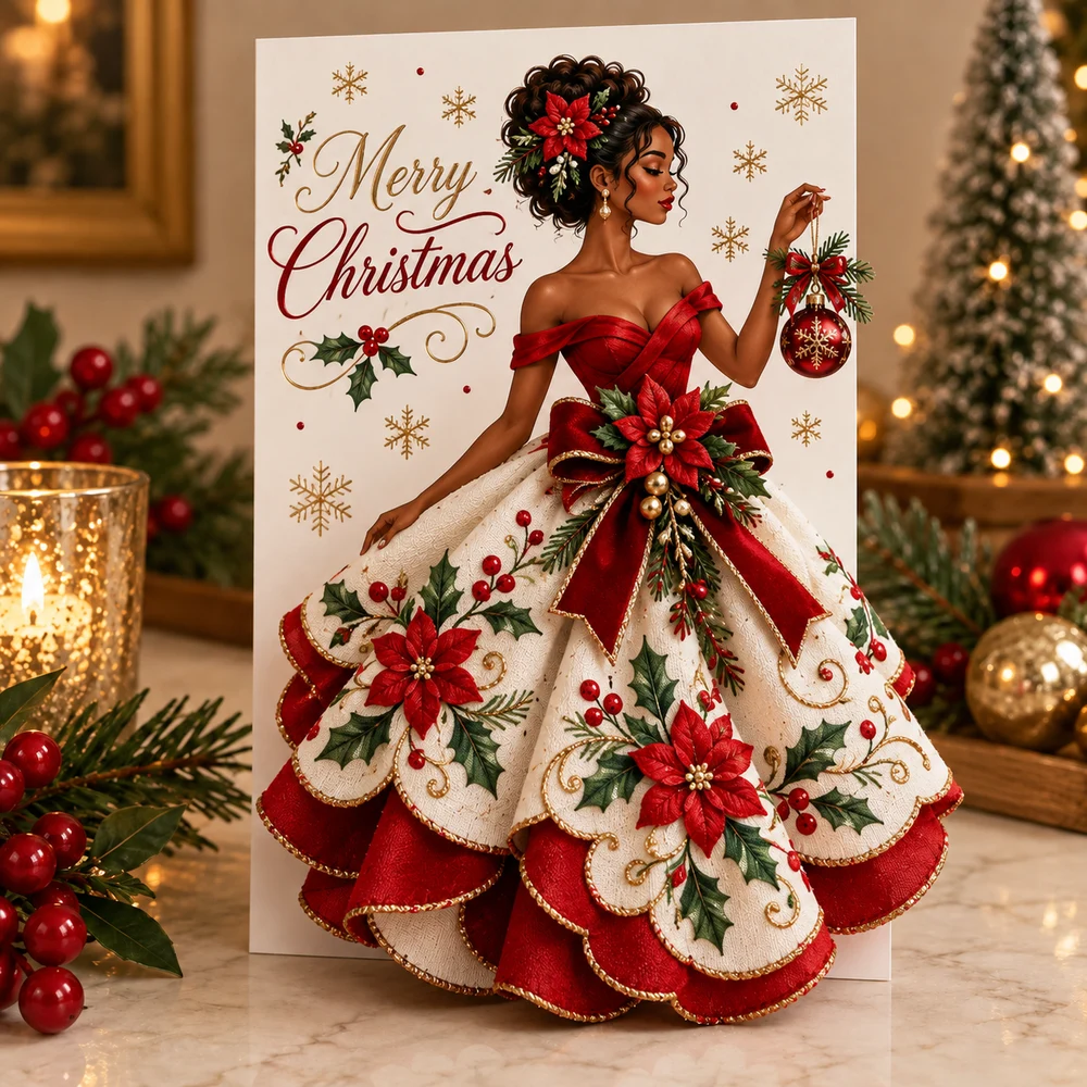 Classic Poinsettia Christmas card front