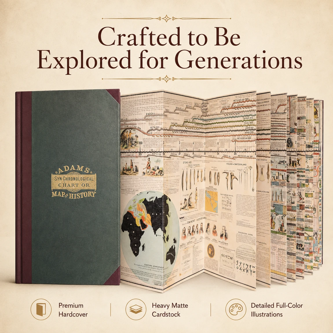 Hardcover chart with matte cardstock and full-color illustrations