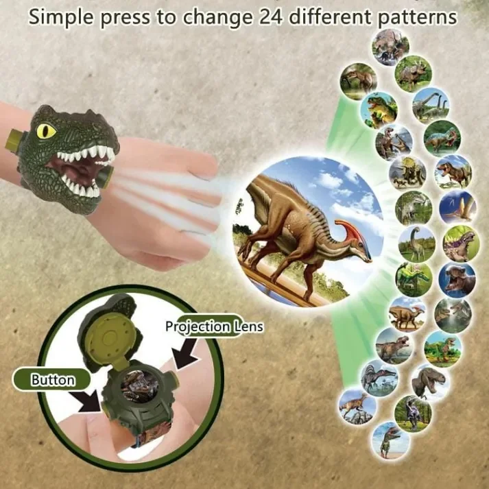 Projection button and 24 dinosaur patterns on the dinosaur watch