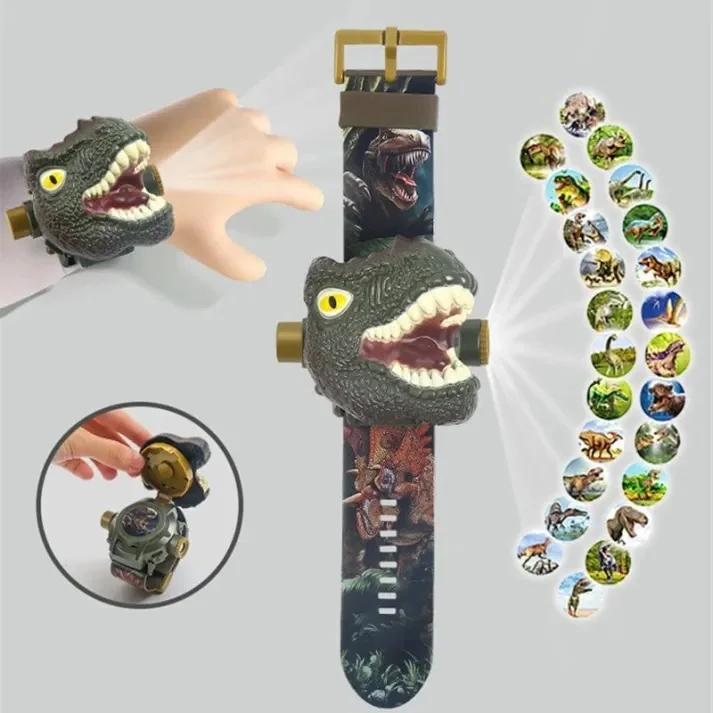 Dinosaur flip-top projector watch and its 24 species patterns