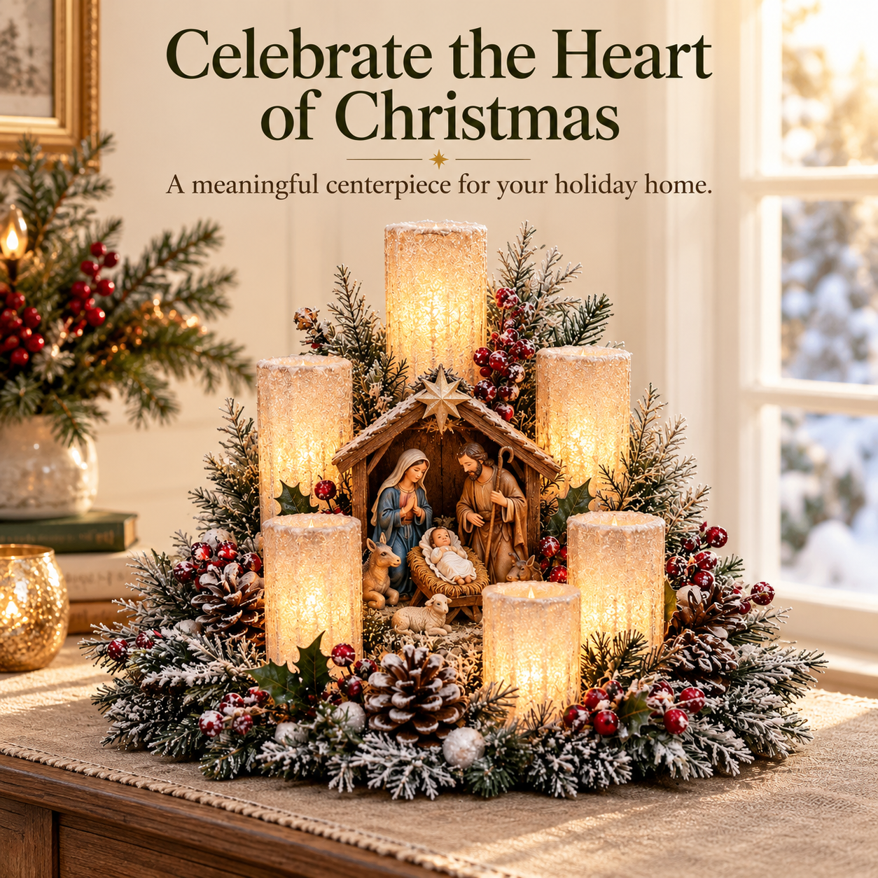 🔥Hot Sale🔥 - 🌲Christmas Lighted Centerpiece with Flameless Candle Glow